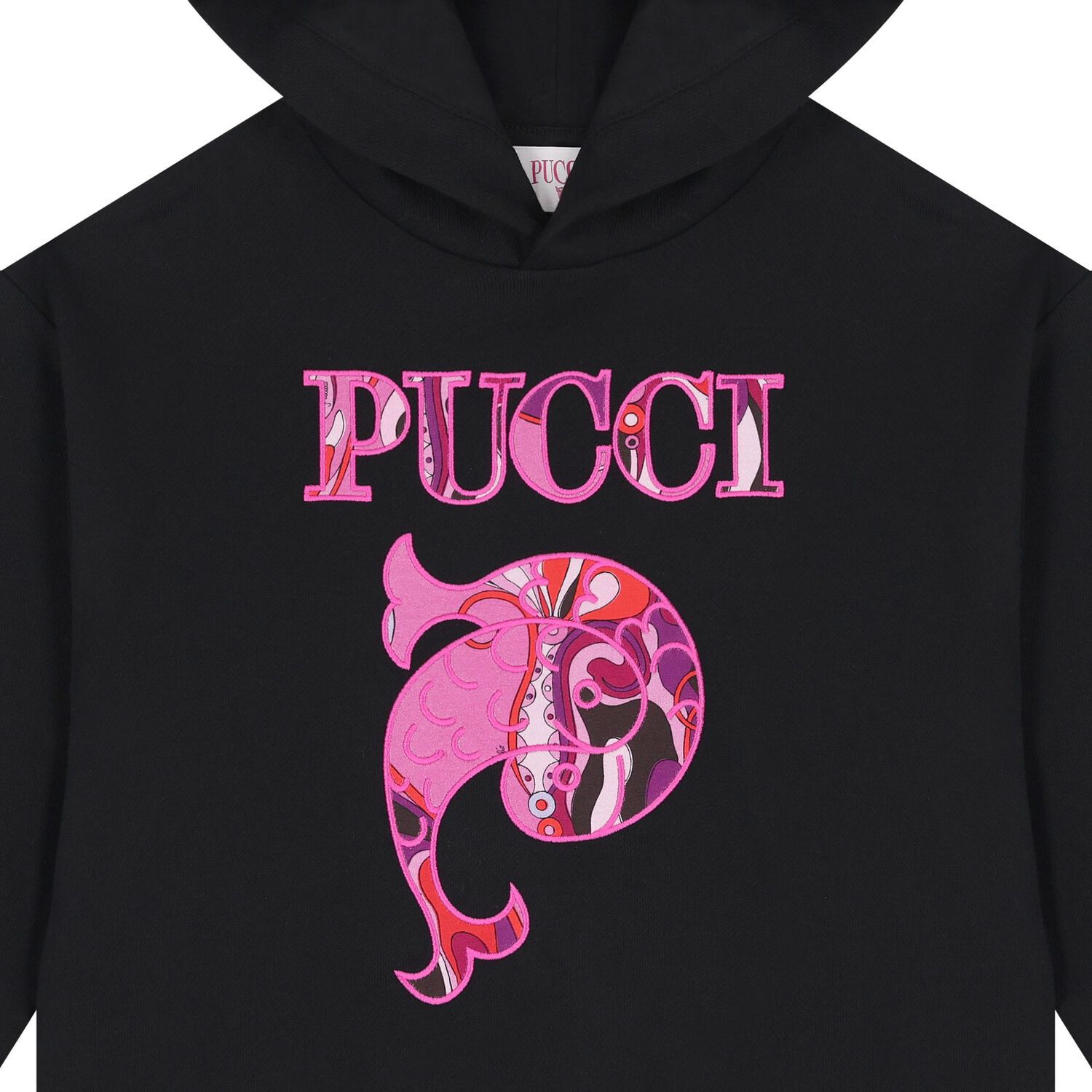 Girls Black Pesci Logo Hooded Top, 1, hi-res