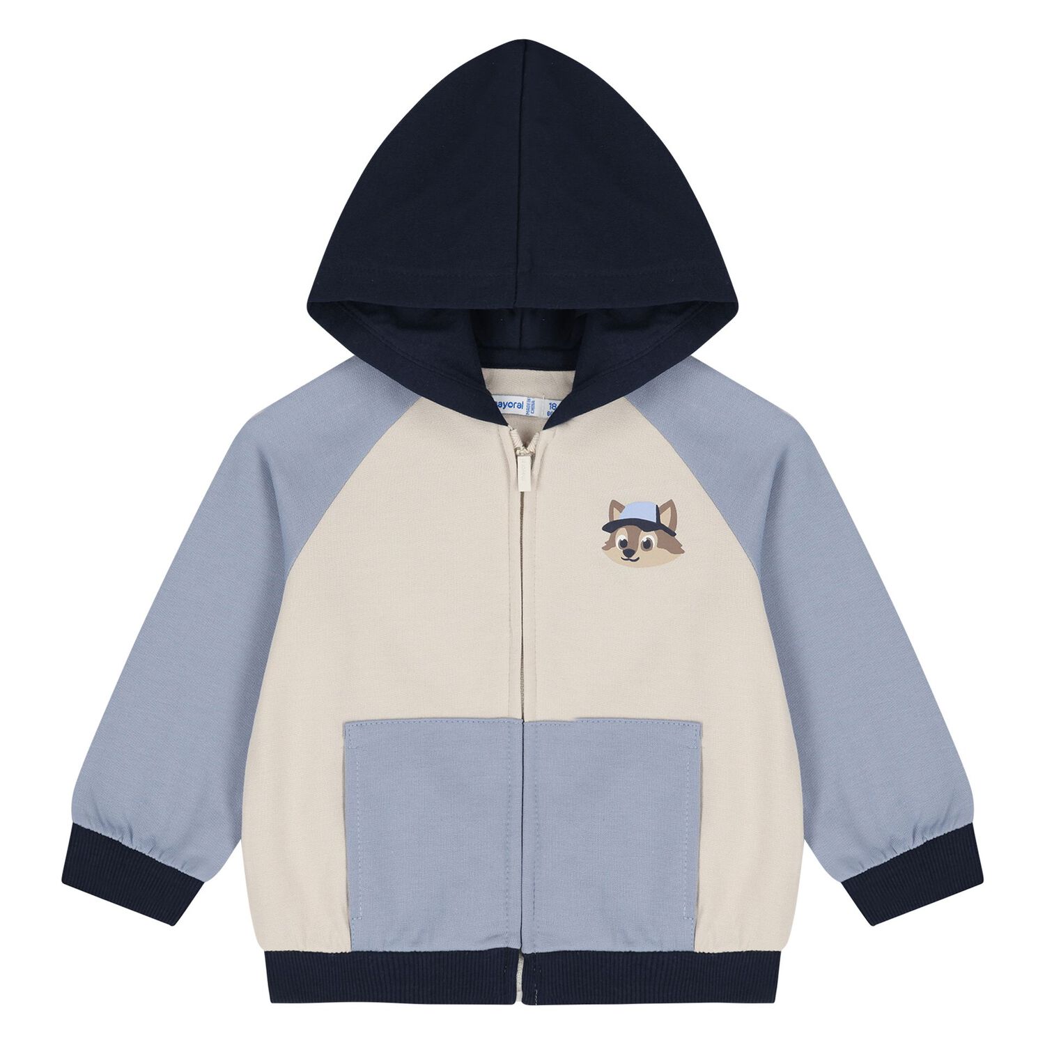 Younger Boys Blue, Beige & Navy Blue Fox Tracksuit Set, 1, hi-res