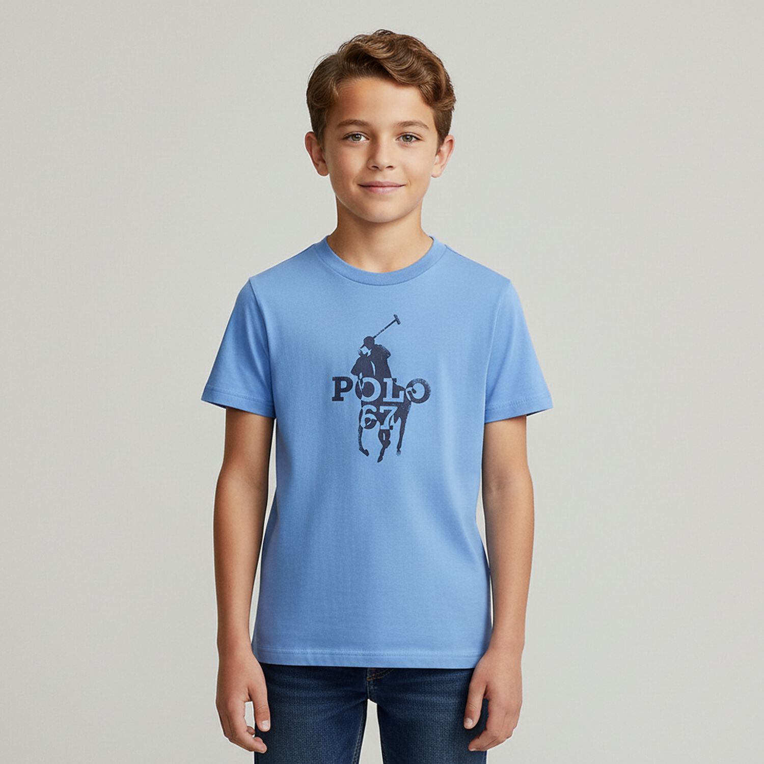 تيشيرت بالشعار باللون الأزرق للأولاد, 1, hi-res image number null