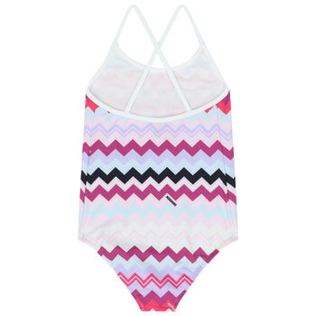 Girls Purple & Pink Zigzag Logo Swimsuit