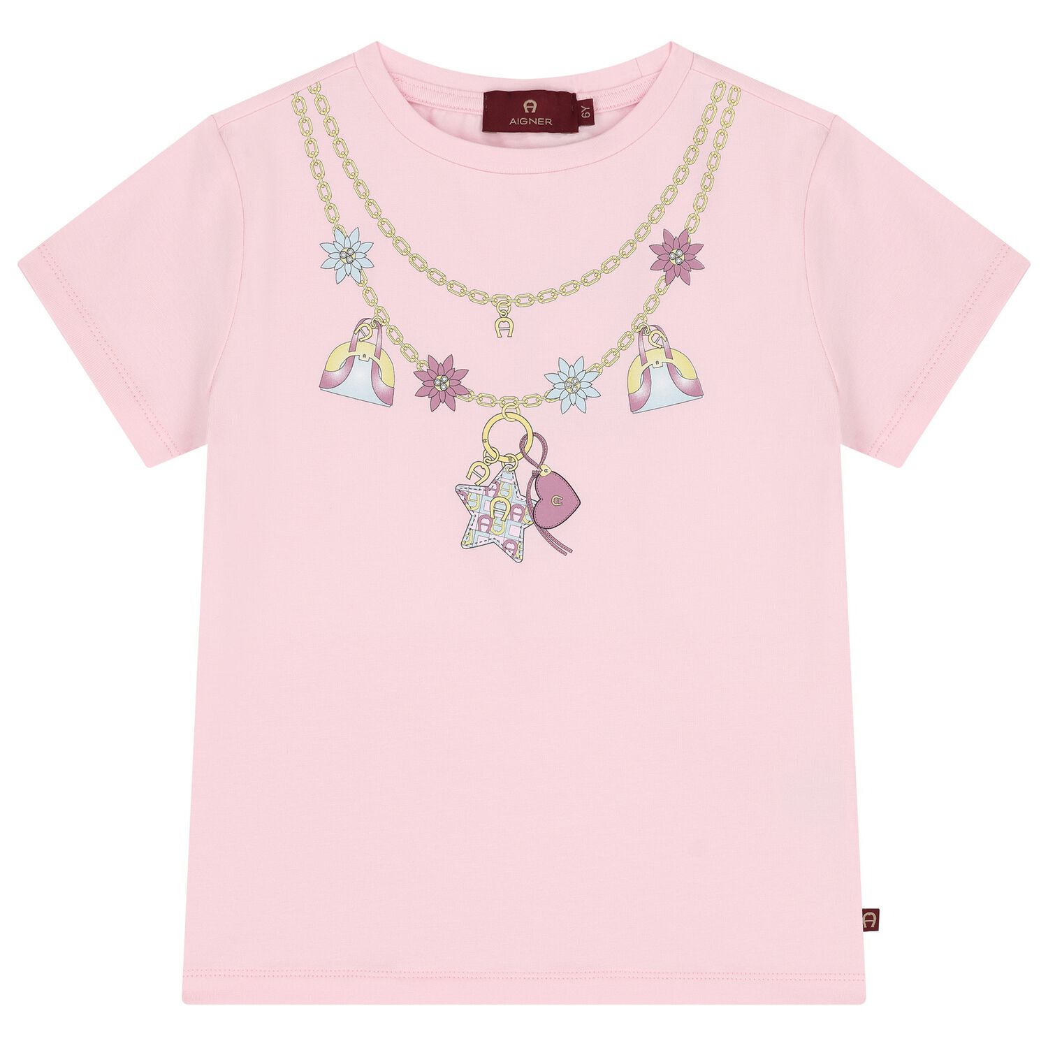 Girls Pink Necklace Logo T-Shirt, 2, hi-res