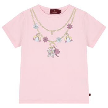 Girls Pink Necklace Logo T-Shirt