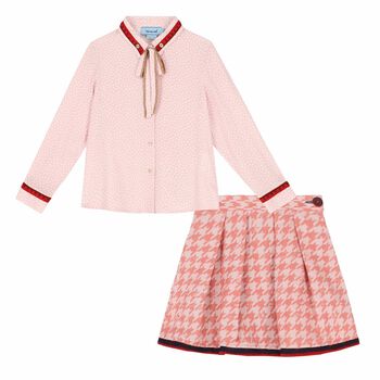 Girls Pink Blouse & Skirt Set