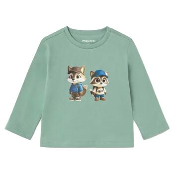 Younger Boys Green Raccoons Long Sleeve Top