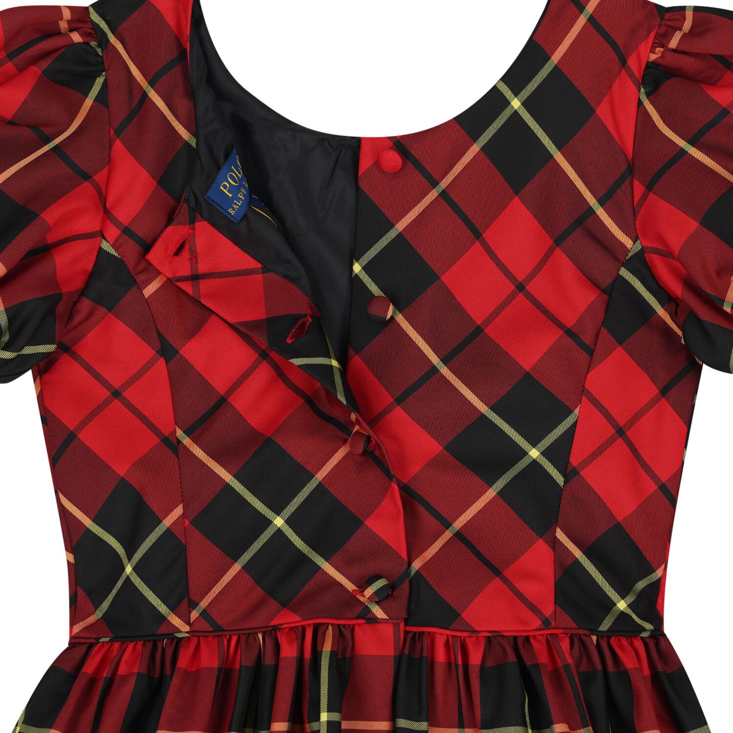 Girls Red & Black Tartan Taffeta Dress, 1, hi-res