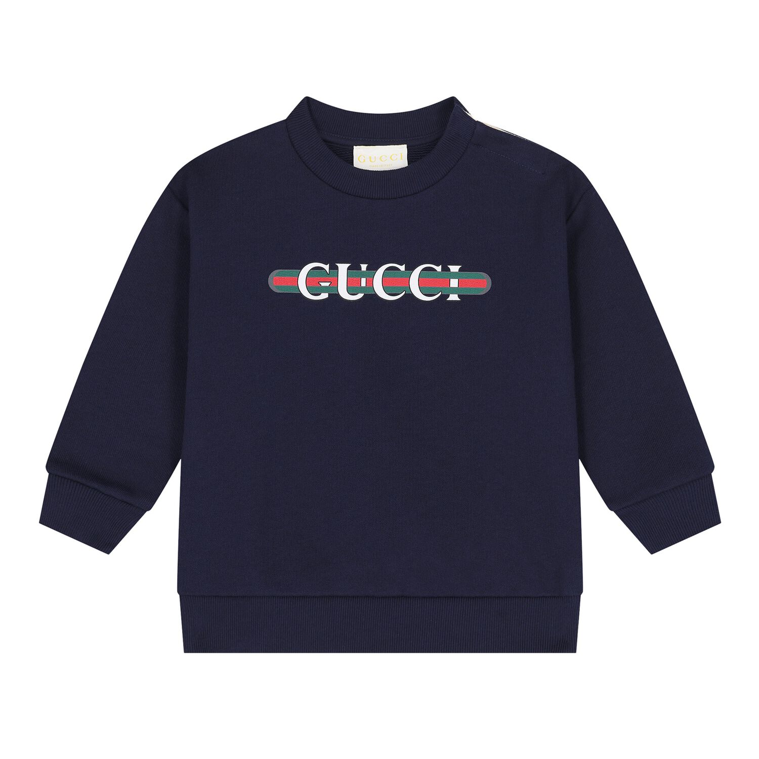 Gucci Baby Boys Navy Blue Logo Web Striped Sweatshirt Junior