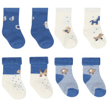 Baby Boys Blue & Ivory Socks ( 4 Pack )
