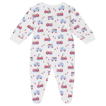 Baby Boys White Flashing Fire Trucks Babygrow