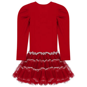 Girls Red Embellished Tulle Dress