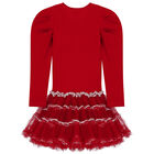 Girls Red Embellished Tulle Dress, 1, hi-res