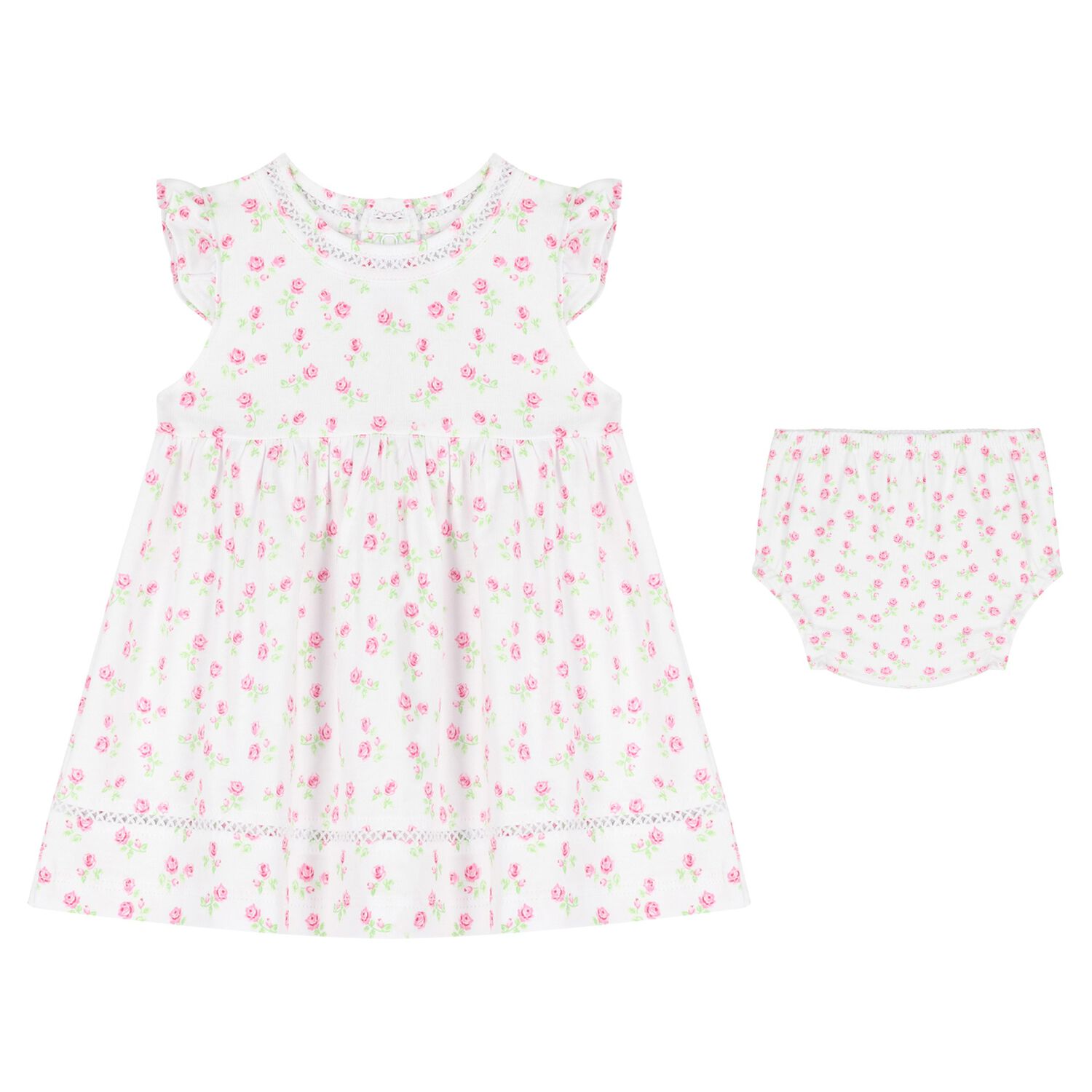 Baby Girls White Rose Print Dress Set, 1, hi-res