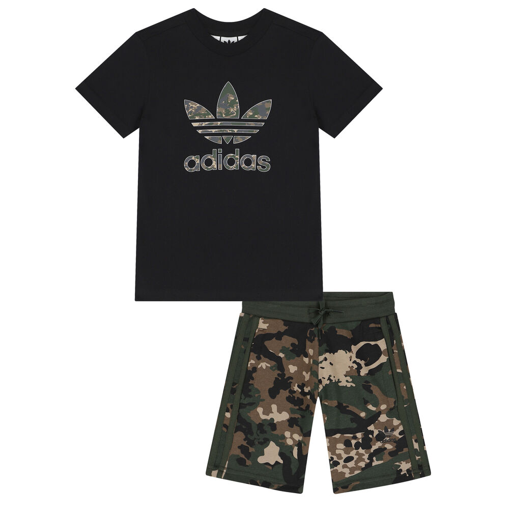 adidas Originals Black Logo Camouflage Shorts Set | Couture USA