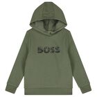 Boys Green Logo Hooded Top, 2, hi-res