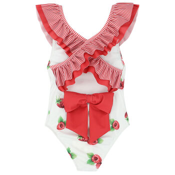 Girls White & Red Raspberry Swimsuit