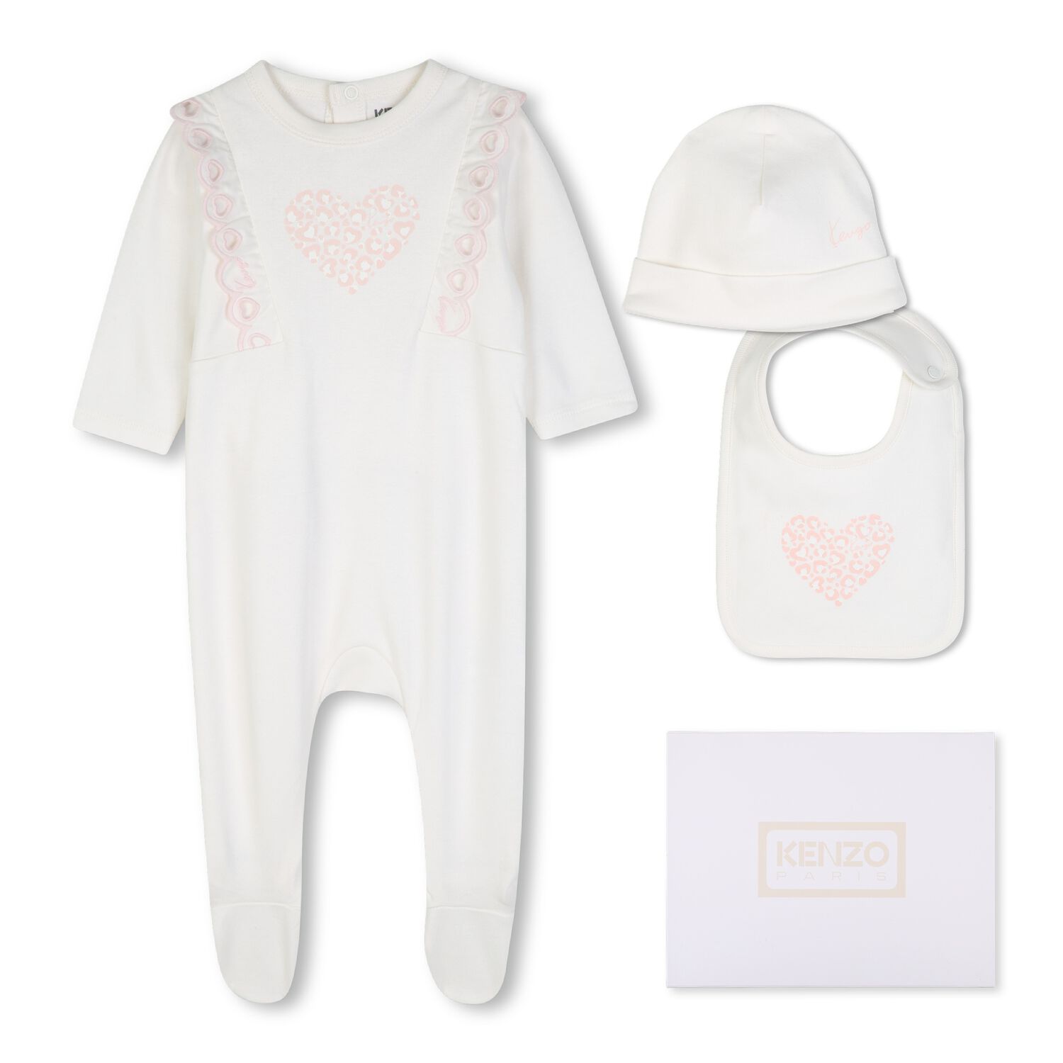 Baby Girls Ivory & Pink Heart Babygrow Gift Set, 1, hi-res
