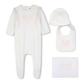 Baby Girls Ivory & Pink Heart Babygrow Gift Set