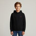 Boys Black Logo Hooded Top, 1, hi-res