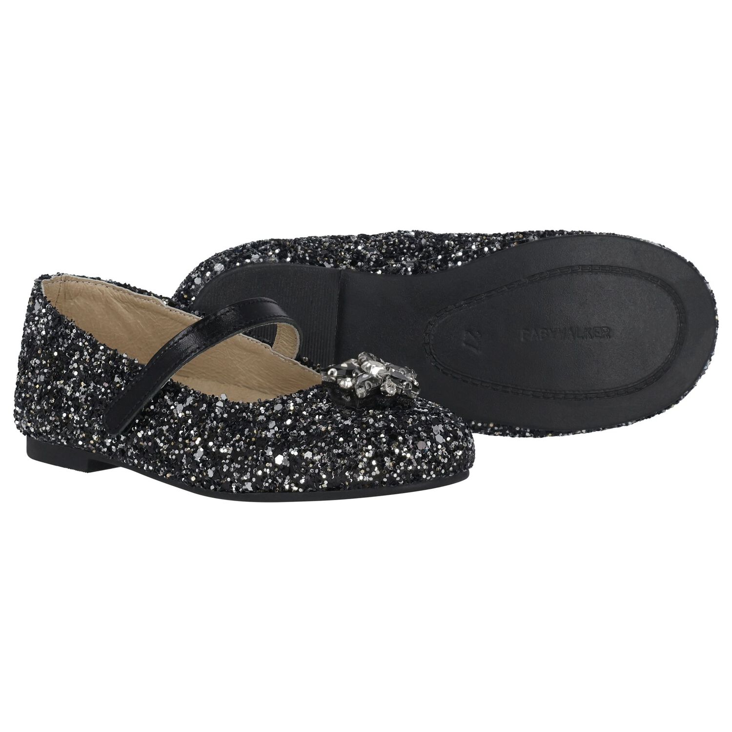 Girls Black & Silver Ballerina Shoes, 2, hi-res