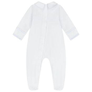 Baby Boys White and Blue Smocked Babygrow