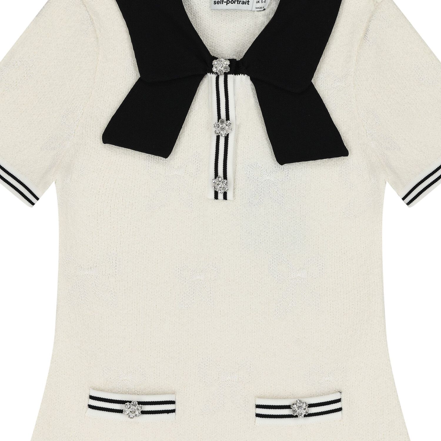 Girls White Jacquard Bow Dress, 1, hi-res image number null
