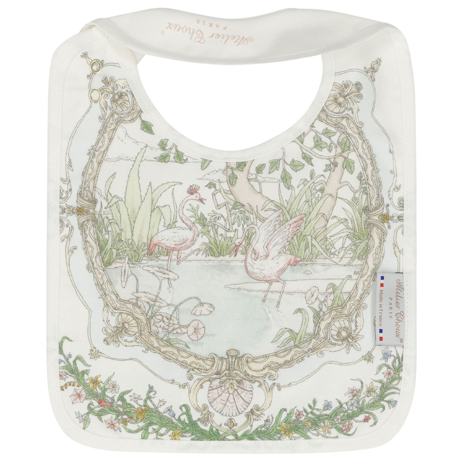 White Tapestry Baby Bib, 1, hi-res