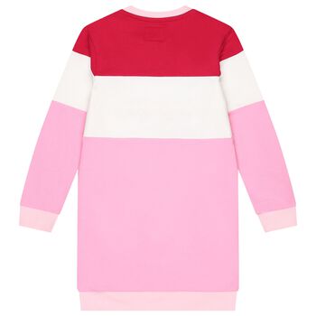 Girls Pink & White Logo Sweatshirt Dress