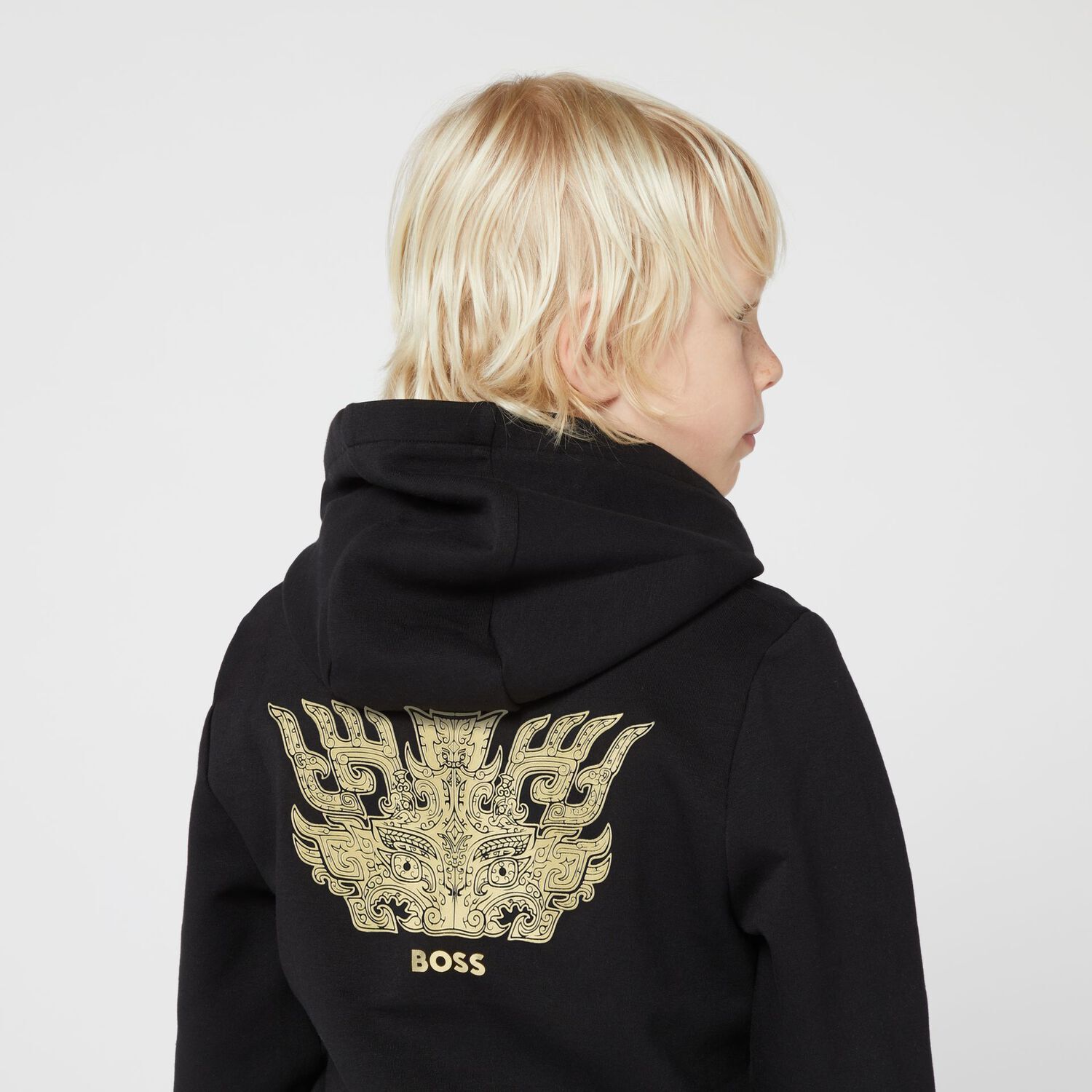 Boys Black Dragon Logo Hooded Top, 1, hi-res image number null