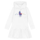 Girls White Logo Hooded Dress, 1, hi-res
