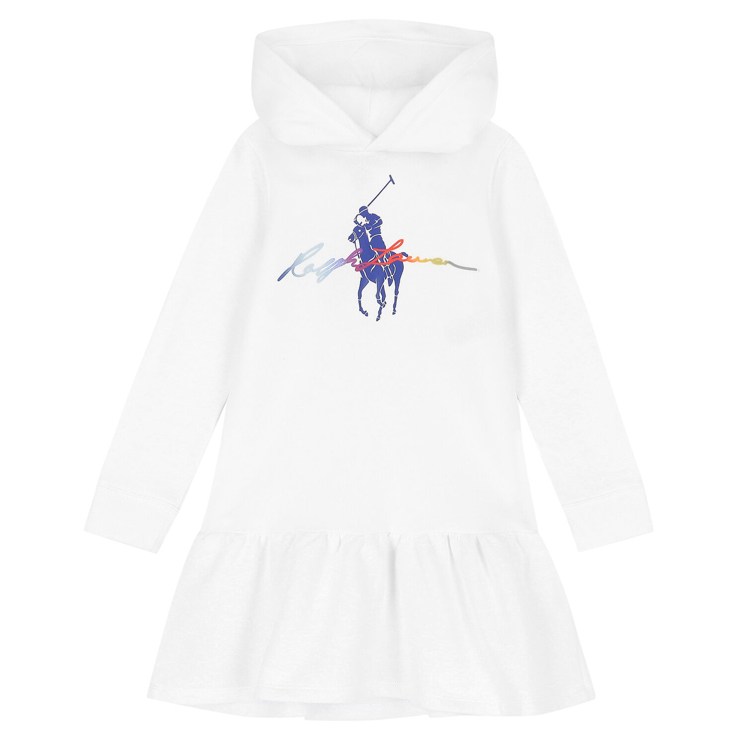 Girls White Logo Hooded Dress, 1, hi-res image number null