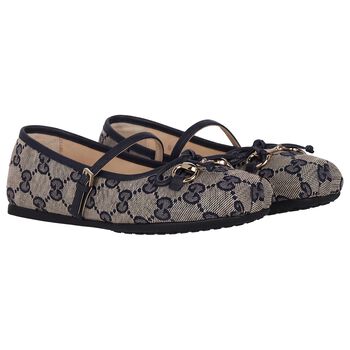 Girls Beige & Navy Blue GG logo Shoes