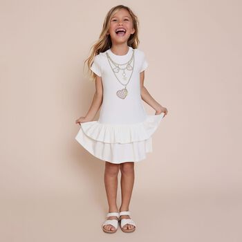 Girls Ivory Necklace Logo Dress