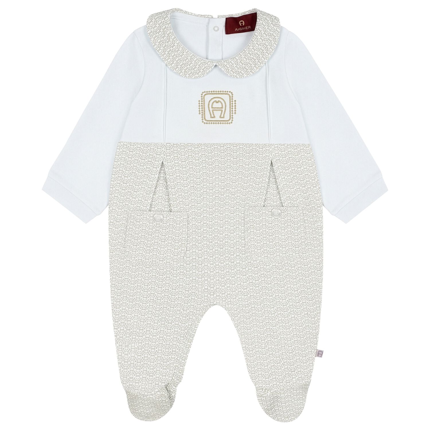 Baby Boys Blue & Gold Logo Babygrow, 1, hi-res