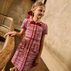 Girls Red Bow Tweed Dress, 1, hi-res
