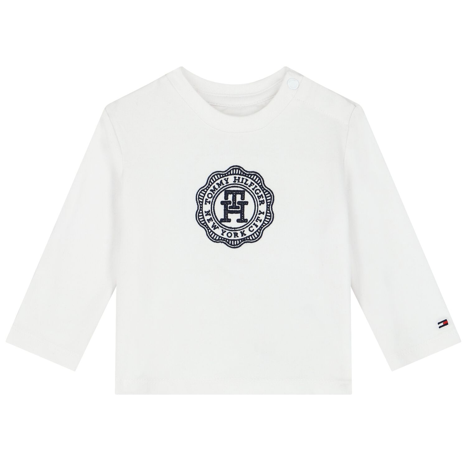 Baby Boys White Logo Long Sleeve Top, 1, hi-res