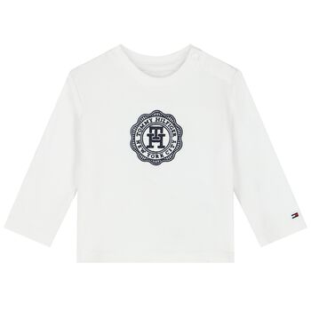 Baby Boys White Logo Long Sleeve Top