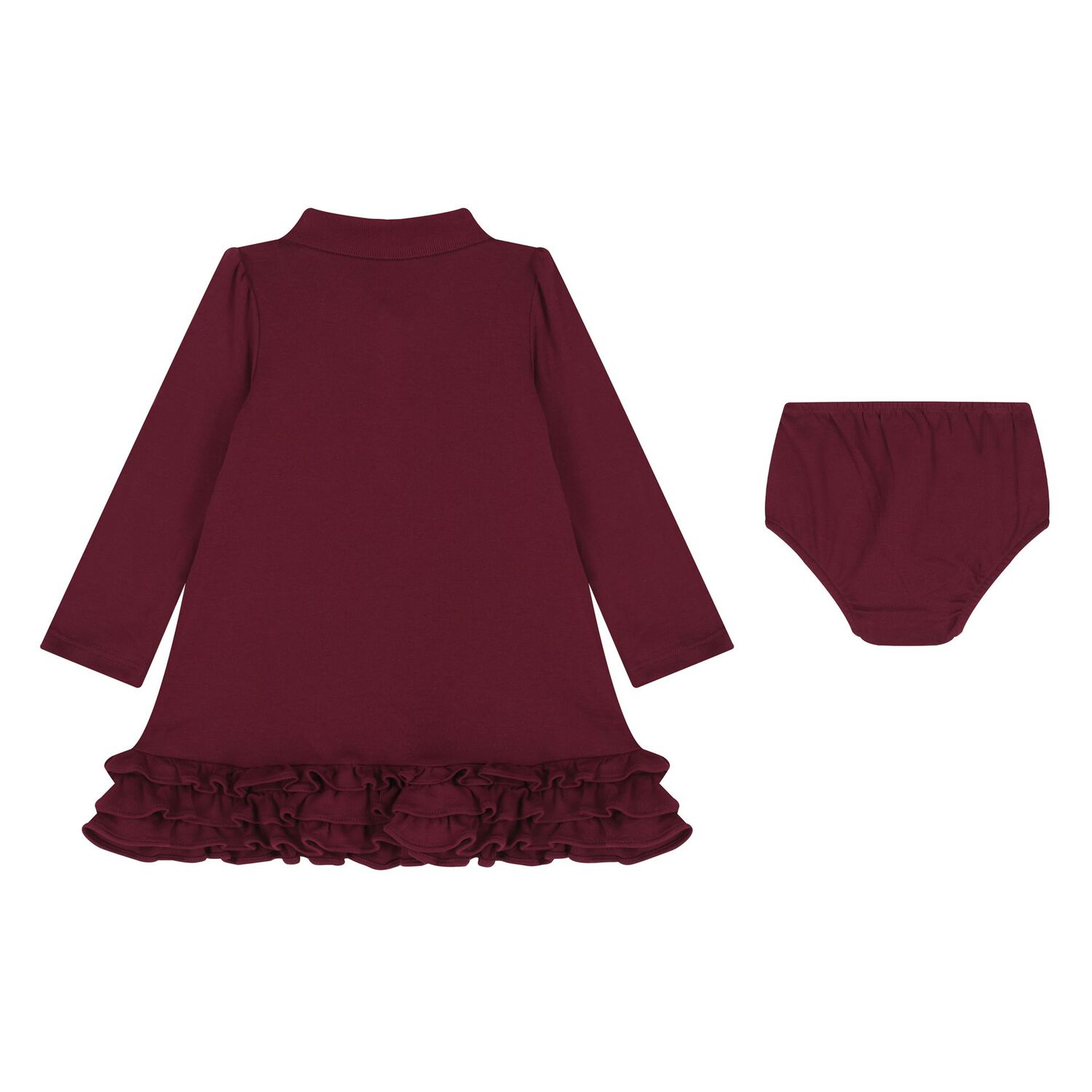 Baby Girls Burgundy Ruffled Polo Dress Set, 2, hi-res image number null