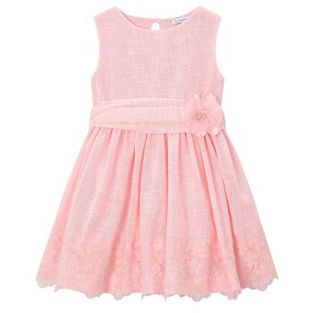Girls Pink Floral Lace Dress