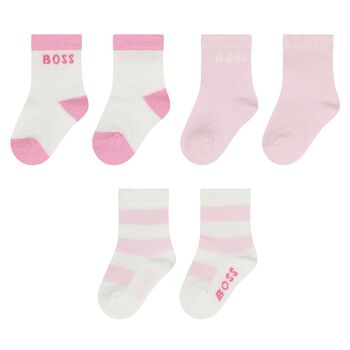 Baby Girls White & Pink Logo Socks ( 3-Pack ) 