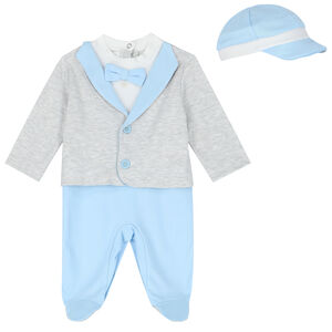 Baby Boys Grey & Blue Babygrow Set