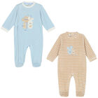 Baby Boys Blue, Beige & Ivory Bunny Babygrow ( 2-Pack ), 2, hi-res