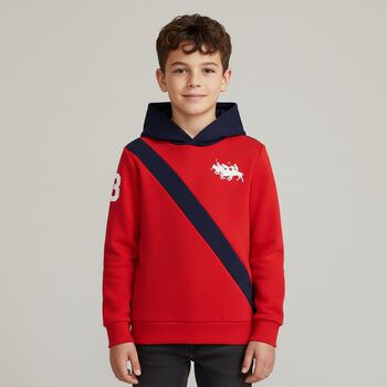 Boys Red & Navy Blue Logo Hooded Top