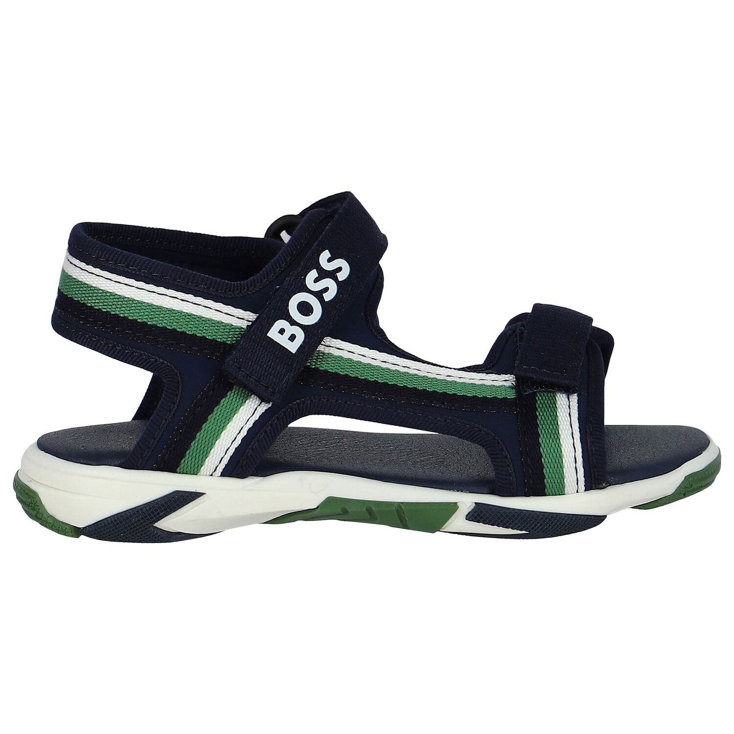 Boys White, Green & Navy Blue Logo Sandals, 2, hi-res