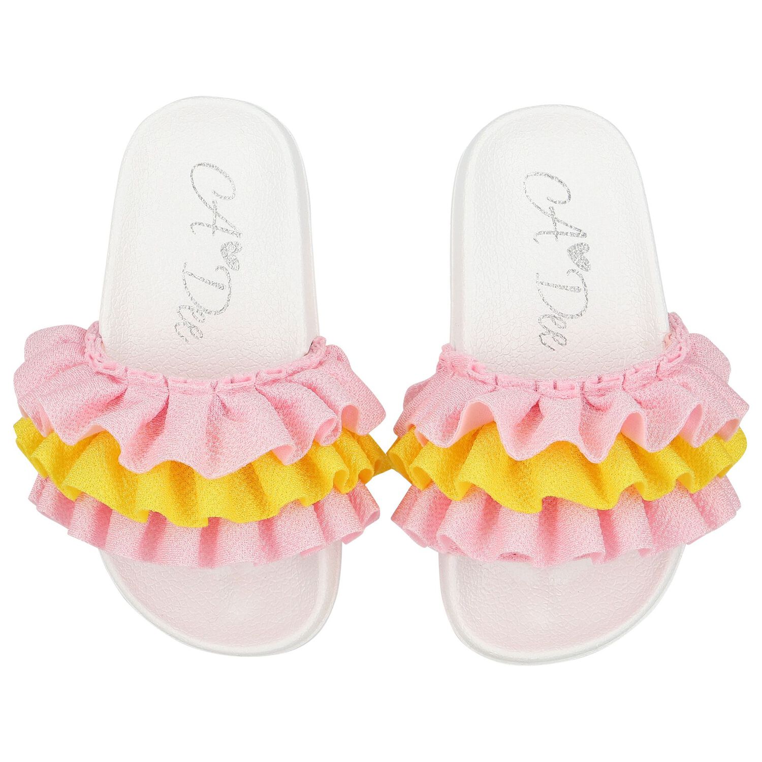 Girls Pink & Yellow Ruffle Sliders, 2, hi-res image number null