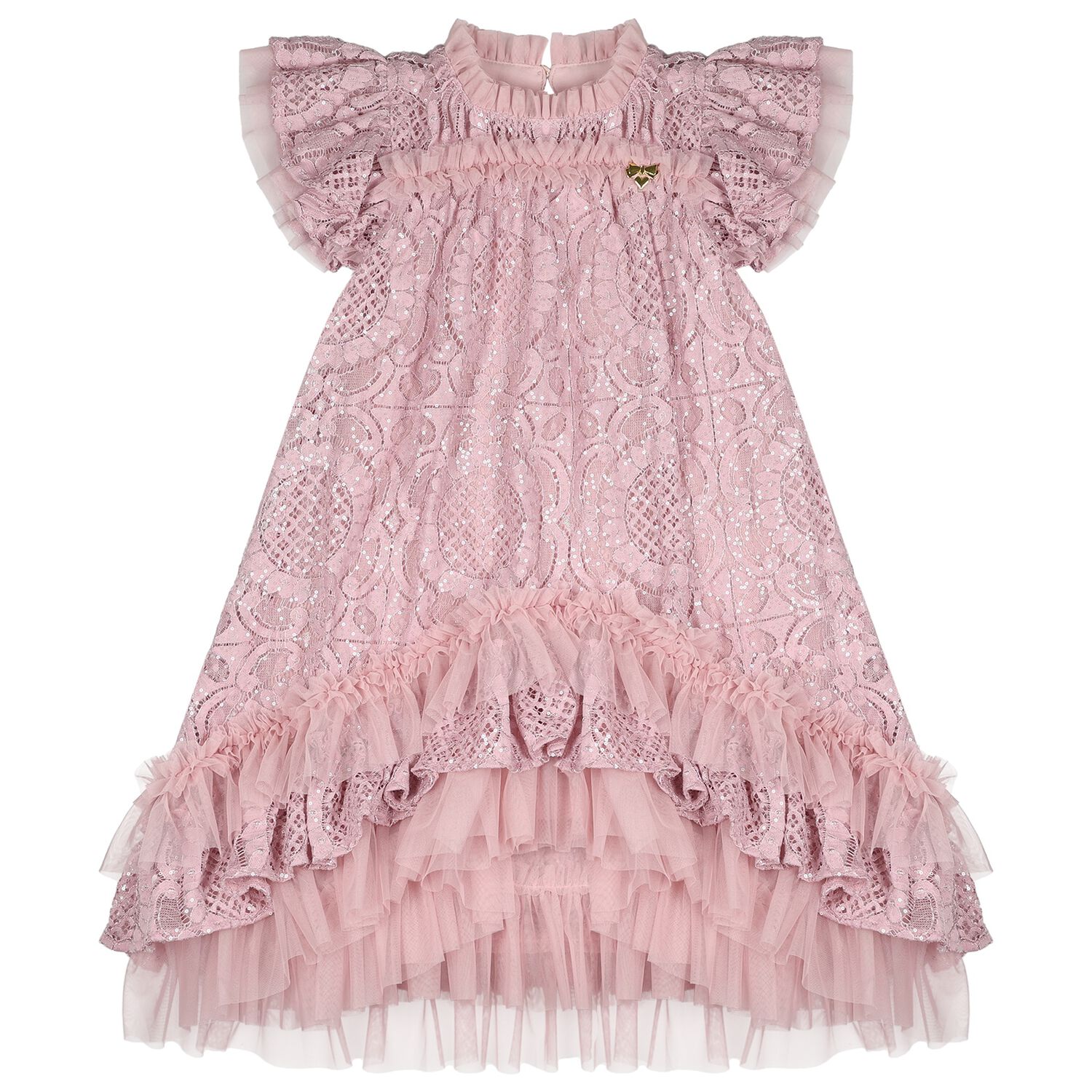 Girls Pink Lace Sequin Christina Dress, 2, hi-res