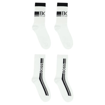 Boys White & Black Logo Socks (2 Pack)