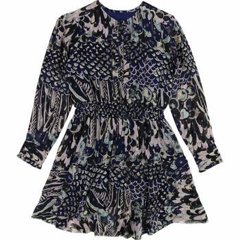 Girls Navy Blue Printed Dress