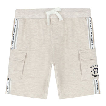 Younger Boys Beige Logo Shorts