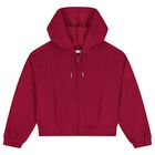 Girls Red Hooded Zip Up Top, 3, hi-res