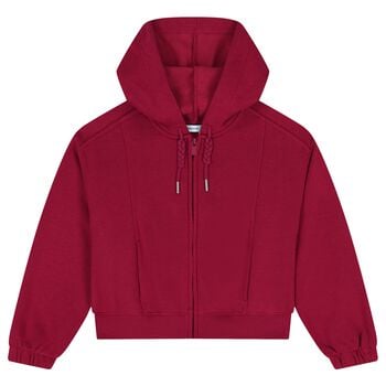 Girls Red Hooded Zip Up Top