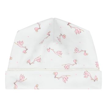 Baby Girls White & Pink Stork Print Hat
